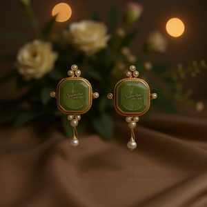 Audrey Con Pendientes colgantes chapados en oro vintage con piedra roja y perlas de imitación geométricas, joyería de moda para mujer - Product Image 2