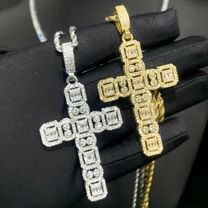 Hip Hop Top Quality Iced Out Bling 5a CZ Diamond Jewelry Wholesale Hollow Out Punk Cool Cross Pendant Necklace