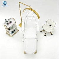 Lit de spa facial médical blanc de luxe en or pour salon de beauté, 3 moteurs électriques, lit de thérapie cosmétique inclinable