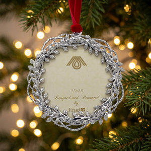 Metal <b>Christmas</b> Ornament 2.5x2.5 Inch Round Classic Style Indoor Decor Handcrafted with Leaf Design Red Ribbon - Product Image 3