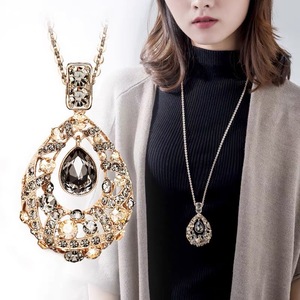 Crystal Sweater Chain Geometric Pendant Bezel Setting Everyday Wear Long Necklace Autumn Winter Accessory - Product Image 2
