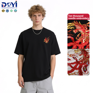 T-shirt DUYI de luxe 100 % coton, coupe oversize, manches courtes, style japonais, broderie Phénix, épaules tombantes, motif dorsal large - Product Image 2