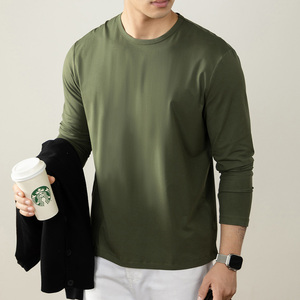 Camisetas de Manga Larga para Hombre de Alta Calidad, 220 g/m², Tacto Suave, 47% Modal, 47% Algodón, 6% Elastano, Corte Regular, Camisetas Modales Lisas para Hombre - Product Image 1