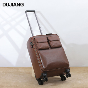 Valise en cuir véritable Dujiang 9003 couleur café, roulettes pivotantes à 360 degrés, fermeture éclair, unisexe, pour voyages d'affaires - Product Image 1