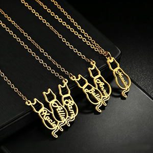 CENDA Collana con Ciondolo a Forma di Gatto in Acciaio Inossidabile Personalizzabile con Nome Inciso, Gioiello Personalizzato <span class=keywords><strong>per</strong></span> Animali Domestici - Product Image 1