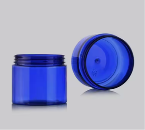 <b>Blue</b> Green Amber Plastic Cosmetic Jars With Aluminum Screw Top Lid Cylinder Shape PET Material - Product Image 3