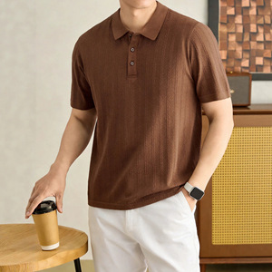 <span class=keywords><strong>Polo</strong></span> da Uomo di Alta Qualità, Traspirante e Assorbente, in Maglia <span class=keywords><strong>Jacquard</strong></span> a Maniche Corte, Tinta Unita, per Uso Casual - Product Image 1