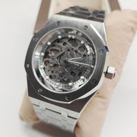Sin logotipo Reloj mecánico para hombre 41mm Esfera hueca transparente Caja de acero inoxidable con nuevo movimiento NH70