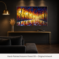 Peinture murale à la spatule aux couleurs vives de l'automne et du coucher de soleil, impression numérique sur toile, peinture acrylique pour salon