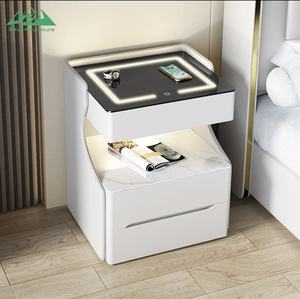 โต๊ะข้างเตียงอัจฉริยะสุดหรู Wayon พร้อมท็อปชาร์จไร้สาย LED โต๊ะข้างเตียงทันสมัย 3 ชั้น พร้อมที่เก็บของลายหินอ่อน - Product Image 1