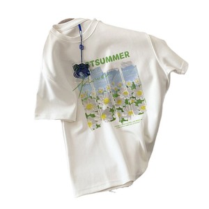 T-<span class=keywords><strong>shirt</strong></span> décontracté en coton à manches courtes et col rond pour <span class=keywords><strong>femme</strong></span>, coupe ample, blanc, style Instagram, collection Printemps 2025 - Product Image 5