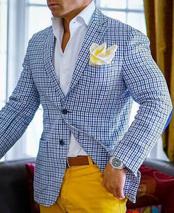 Novedad 2026: Chaqueta y <span class=keywords><strong>Blazer</strong></span> Casual a Cuadros de Doble Botonadura para Hombre, Manga Larga, Solapa Mandarina, Corte Ajustado, Estilo Business - Product Image 2