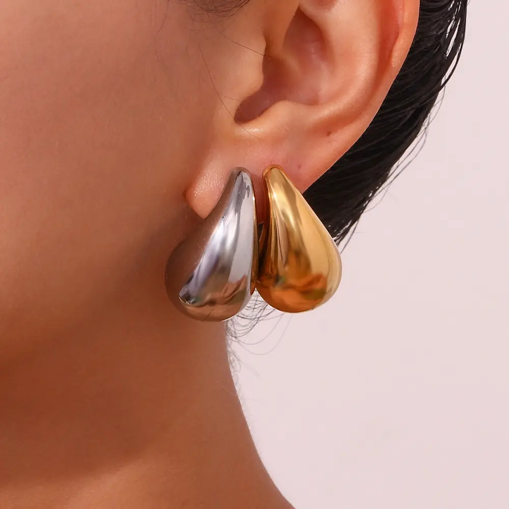 NUORO New Silver Gold Farbe Chunky Dangle Wasser tropfen Ohrring Leichte 18 Karat vergoldete Edelstahl Teardrop Ohrringe