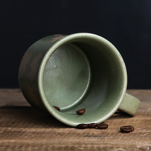 Large Capacity Fall Retro Modern <b>Green</b> Porcelain Four Leaf Clover Mug Sesame Glaze Dishwasher & <b>Microwave</b> Safe - Product Image 4