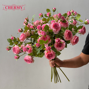 TH1538 وصول جديد: باقة ورد صناعي من الحرير بـ 6 رؤوس باللونين الوردي والأبيض للبيع بالجملة لتزيين حفلات الزفاف - Product Image 5