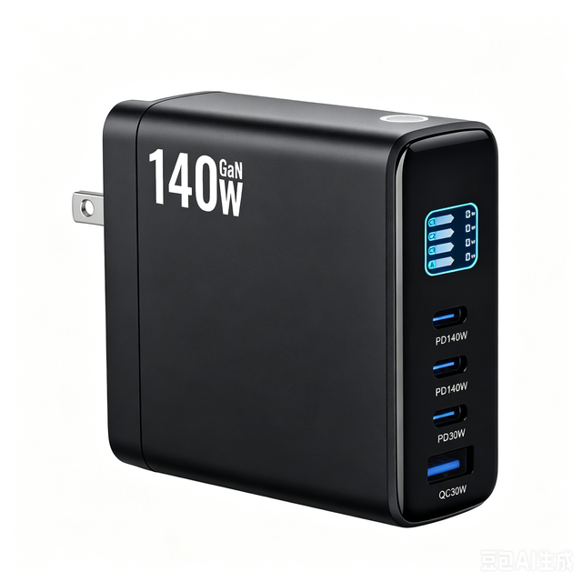 140W GaN Charger Block With Digital Power Display PD QC Multi-Port Wall Power Adapter Compact Travel Charger for Notebook Phones