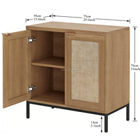 Buffet en bois moderne avec portes décorées en chêne et rotin, étagères réglables, meuble de rangement, bar à café, armoire de cuisine