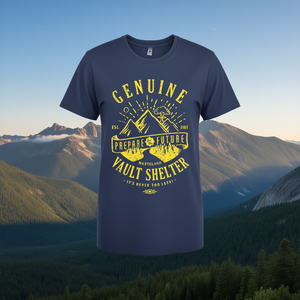 T-shirt originale Vault con stampa blu navy e gialla, taglia unisex per adulti, media - Product Image 3