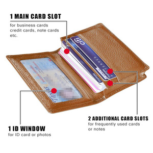 Porte-cartes de visite en cuir véritable, portefeuille mince à double pli avec fenêtre transparente, étui compact pour cartes de crédit pour hommes et femmes - Product Image 2
