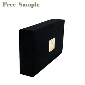 Luxury High Quality Full Black Velvet Gift Packaging Box With Metal Plate Logo