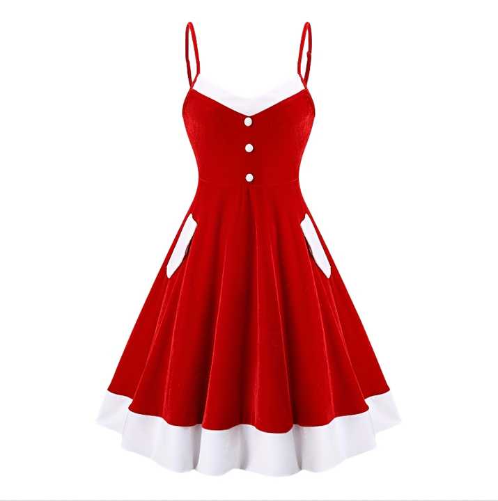 Christmas dress for women Y2K decorative button sleeveless a line color blocking velvet red halter elegant short evening dresses
