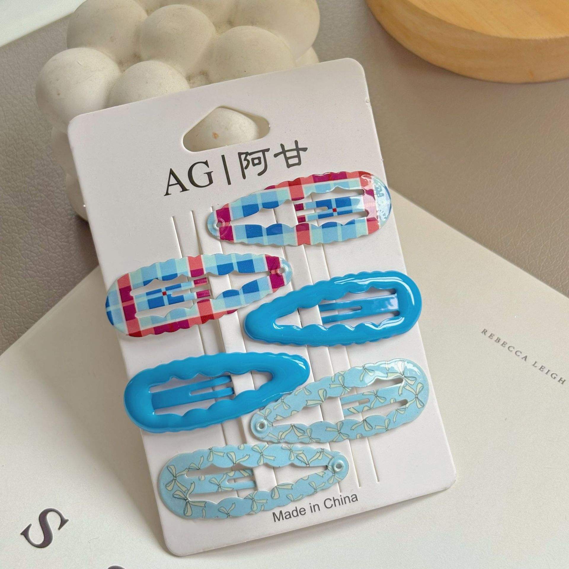 โบว์ลายสก๊อตสีน้ำเงินเข้ม5ตัว