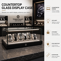 Vitrine de comptoir en acier inoxydable avec verre LED verrouillable et étanche pour montres et accessoires