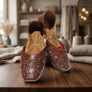 BS INTERNATIONAL Indian Walking Style Rajasthani Shoes Cow Leather Traditional Design Floral Pattern Fashion Trend All Seasons - Product Image 1
