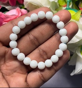 Best Quality White Quartz <b>Bracelet</b>: Round Gemstone Beads, Stretch <b>Bracelet</b> Unisex Classic Style Certified Anniversary Gift - Product Image 4