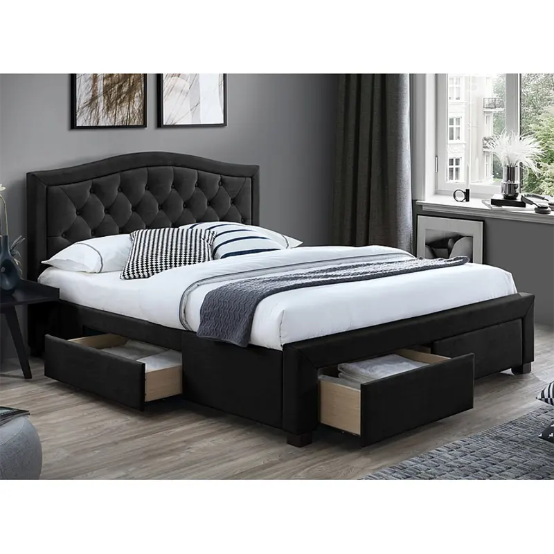 Chambre à coucher moderne Georgian Hevy Duty Full Size Frame Bed en velours avec tiroir