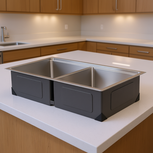 Lavello da Cucina in Acciaio Inox a Doppia Vasca da Incasso 33 Pollici Rettangolare Superficie Lucida Facile da Pulire Design Contemporaneo - Product Image 2