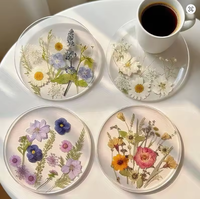 Lot de 4 sous-verres de luxe en verre transparent imprimé 2D à motif floral – Durables, sans BPA, réutilisables, ronds, pour usage quotidien, ensemble de vaisselle