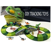 KK 150 Piezas, Pista de Carreras para Crear un Mundo de Dinosaurios, Tren Eléctrico de Dinosaurios, Juego de Juguetes de Pista de Dinosaurios, Pista de Carreras de Dinosaurios