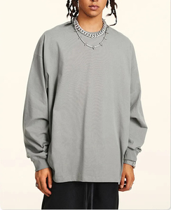 OEM ODM T-shirt basique à col rond anti-rides personnalisé pour hommes T-shirt oversize en coton à épaules tombantes et à manches longues - Product Image 2