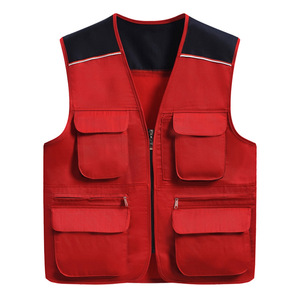 Multi Pocket Vest Work Uniform Red Polyester Outdoor Sports Vest With Multiple Pockets For Photography And Directing - Product Image 1