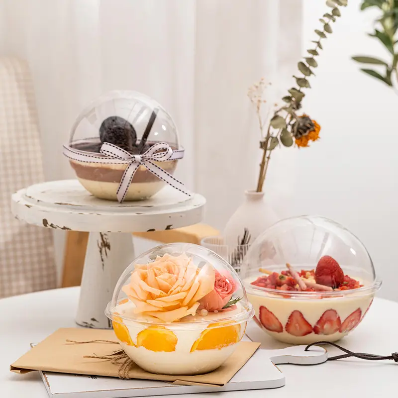 IMEE Transparent Plastic Packaging Bowl Disposable Mousse Cake Ball Box Portable Dessert Container Box