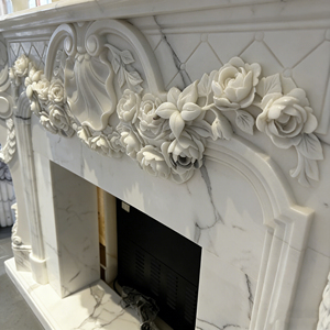 <span class=keywords><strong>Cheminée</strong></span> en marbre blanc sculpté à la main, motif floral rose en relief, taille personnalisée, <span class=keywords><strong>pierre</strong></span> naturelle durable, décoration de luxe pour la maison - Product Image 6