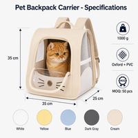 Sac à dos de transport transparent pour animaux de compagnie (jusqu'à 8 kg) avec fenêtre, design oreilles de chat, maille respirante, double bandoulière et poignée de transport manuelle