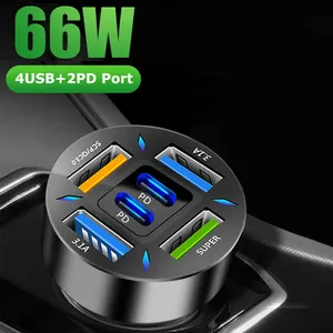 66W USB Car Charger Quick Charge PD QC3.0 With Voltmeter Cigarette Lighter Socket Power Adapter For iPhone 15 14 Samsung Xiaomi