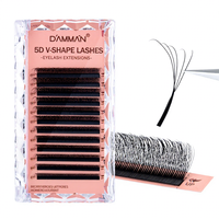 Extensions de cils DAMMAN V Shape 5D 0.07 D Mix 8-15mm pour usage professionnel en salon, faux cils en plateau, cils Clover, marque privée