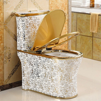 Design moderne Siège de toilette rond doré monté au sol Salle de bain Gold King Céramique Placage une pièce WC Or