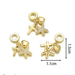 Charmes pendentifs en or 18 carats plaqué argent, <span class=keywords><strong>triple</strong></span> pavé de CZ, étoile de mer, garçon, signe de dollar, symbole et cœur, croix, pour la fabrication de bijoux - Product Image 5