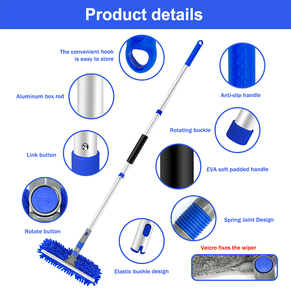 Nettoyeur de vitres en aluminium 3 en 1 anti-rayures - Conception télescopique rétractable à double lame |   Nettoyage, lavage et séchage en un seul geste, écologique - Product Image 5