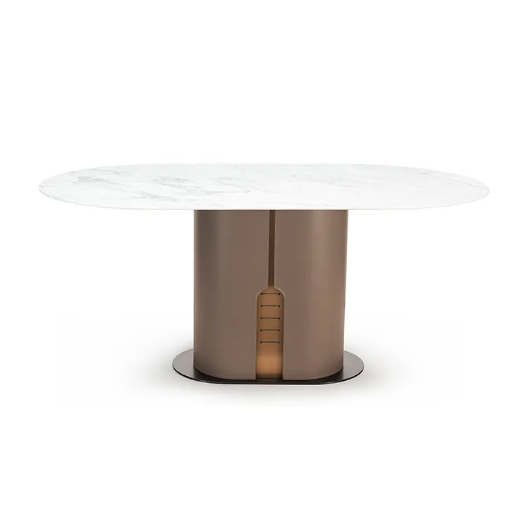 Orangefurn white stone surface wood base with cover custom 4 seater modern marble dining table