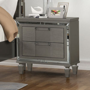 Commode grise texturée moderne avec miroir - Commode de chambre à coucher avec accent miroir glamour - Product Image 3