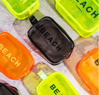 Sac cosmétique transparent portable résistant à l'eau de couleur vive avec fermeture éclair, grande capacité, logo personnalisé, pochette en PVC pour les voyages