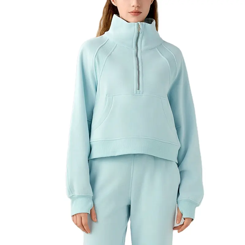 Customized hoodies half zipper stand-up collar pullover women wear casual running warm fleece thick sports hoodie