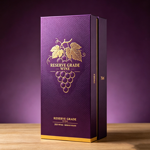 Boîte à vin de luxe personnalisée avec logo, couvercle et base, dorure à chaud et carton rigide texturé, emballage cadeau durable, vente en gros OEM - Product Image 1