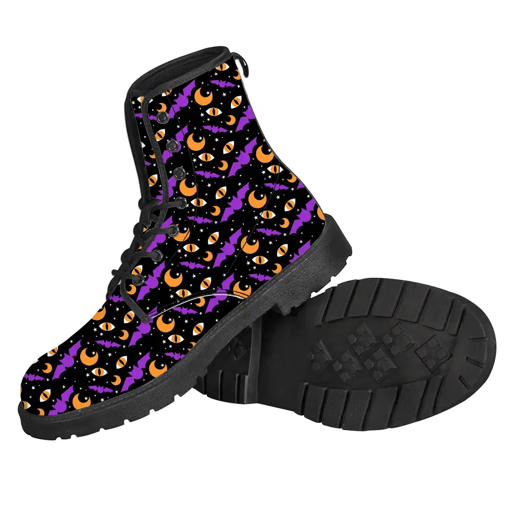 Halloween Chiropteran Moon Cat Eye Design Print Custom Boots Breathable Women's Boots Comfortable Boots Casual