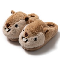 Nouvelle Arrivée - Chaussons Doux et Confortables en Peluche, Motif Écureuil Mignon, pour Intérieur et Extérieur, Chauds et Douillettes pour l'Hiver - Cadeau Idéal pour Femmes, Hommes et Couples